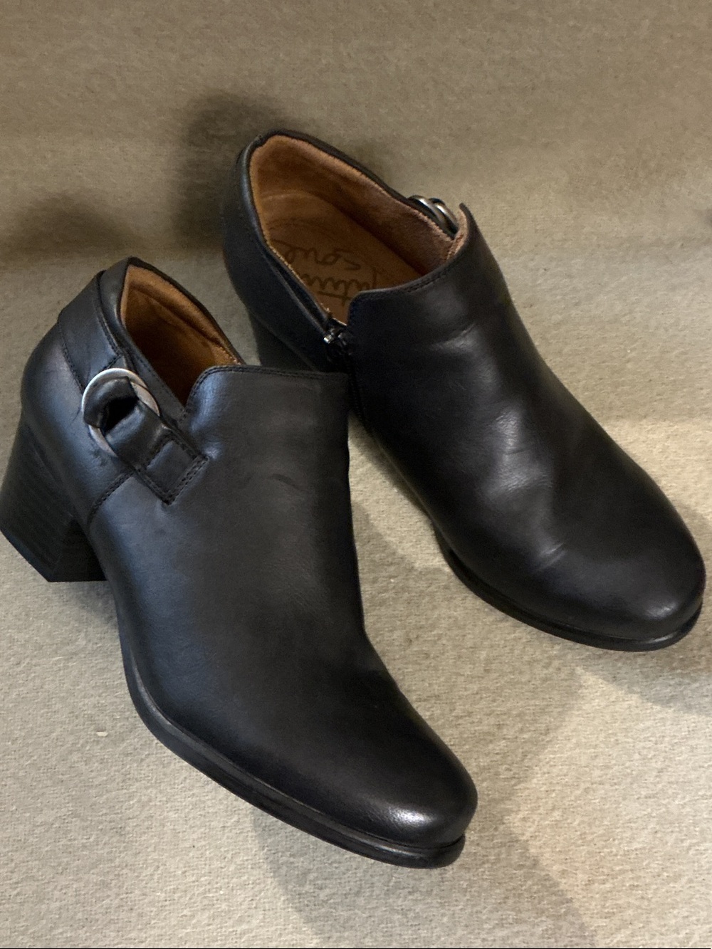 Natural Soul Black Leather Ankle Booties with Buckle Cutout